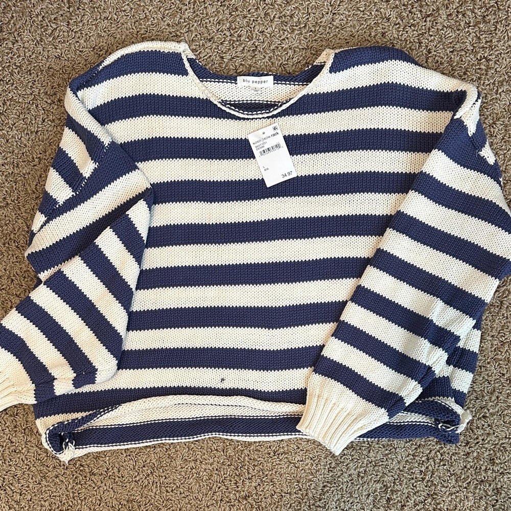 Striped Navy and White Sweater Cropped